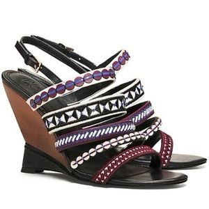 Tory Burch Mixed Trims Wedge Sandal Size 6